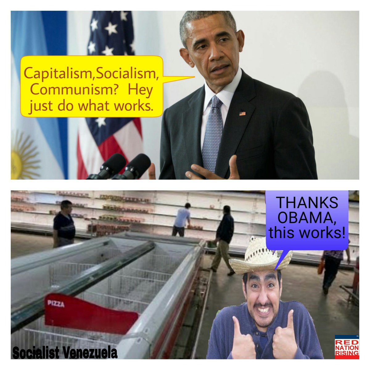 RedNationRising's tweet photo. I love how Obama was like , Hey Socialism Communism and that Pesky Capitalism, do what you Love. #RedNationRising https://t.co/o4BuvmCAiX