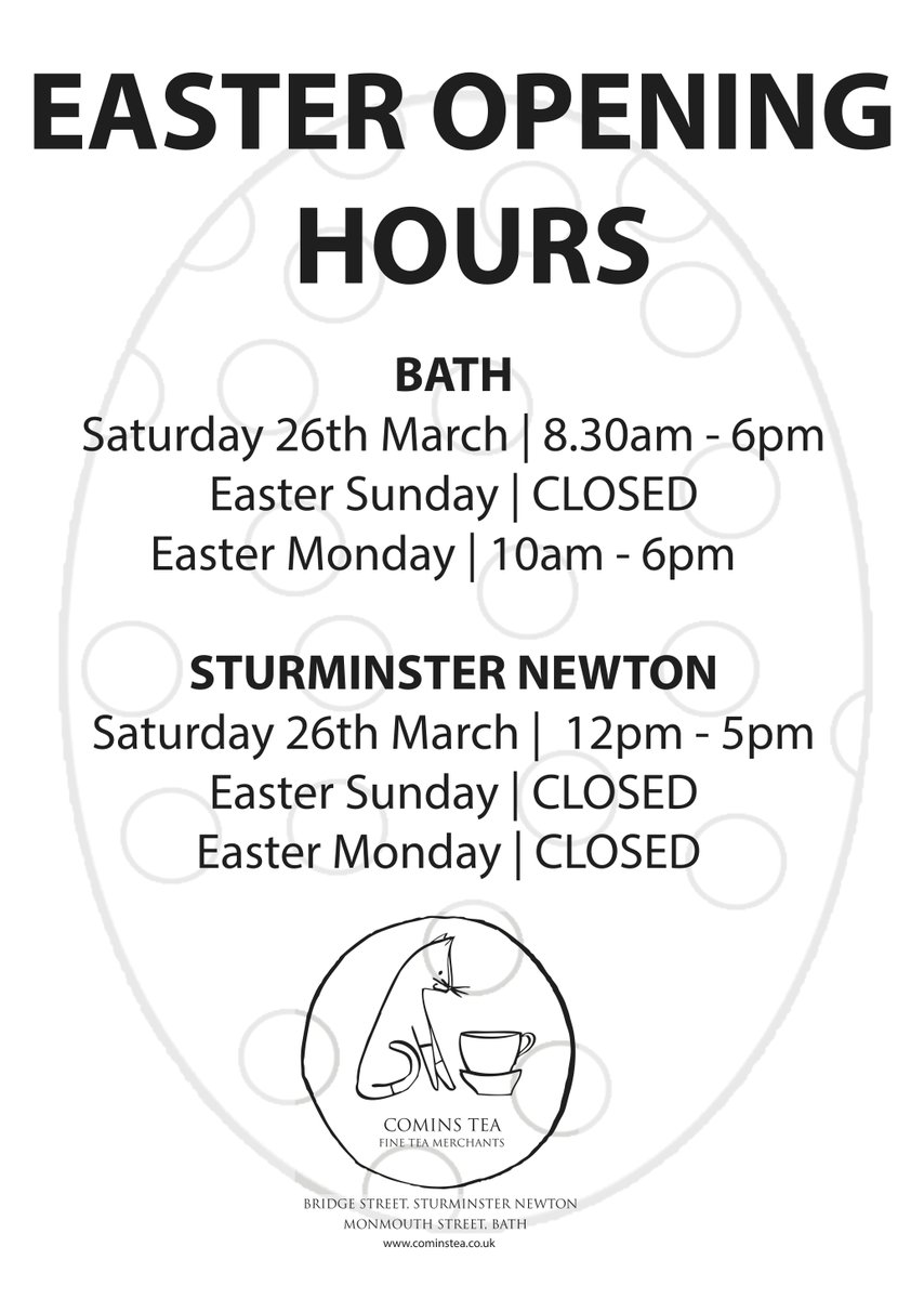 Menu for our #Bath Tea House &amp; Easter opening times - hope to share tea with you soon!