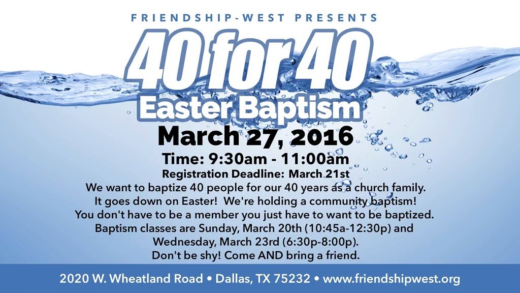 Don't miss @friendshipwest #ResurrectionSunday celebration! DCC kicked off new baptism format Feb. #ChildShallLead