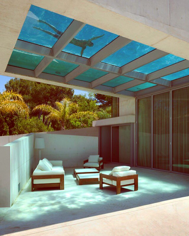 Swimming pool roof at the Jellyfish House by Wiel Arets