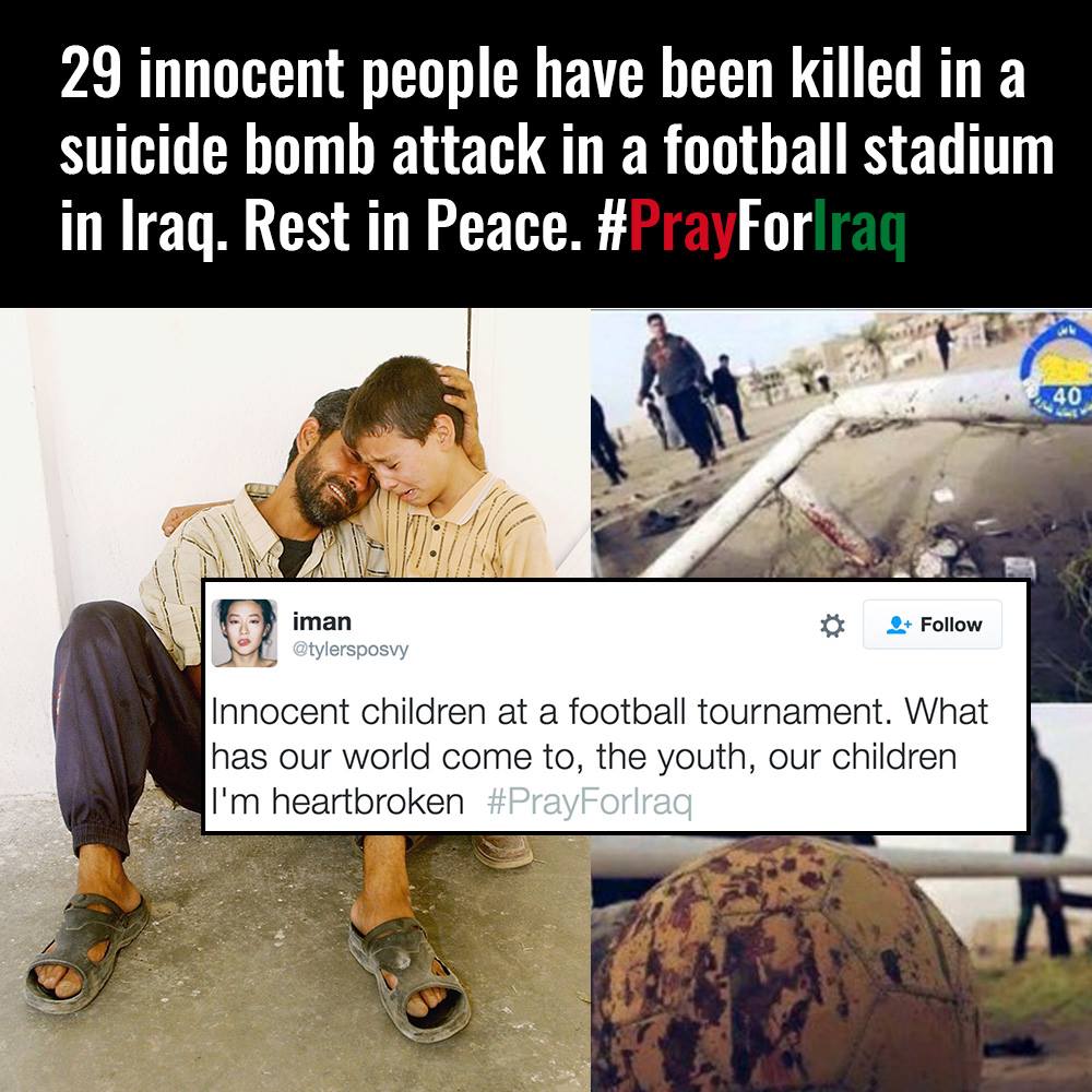 BeWarmers's tweet photo. It's a sad day for football and a sad day for humanity. May they all rest in peace...#PrayForIraq 

Photo: @UNILAD https://t.co/S3rjQByrEV