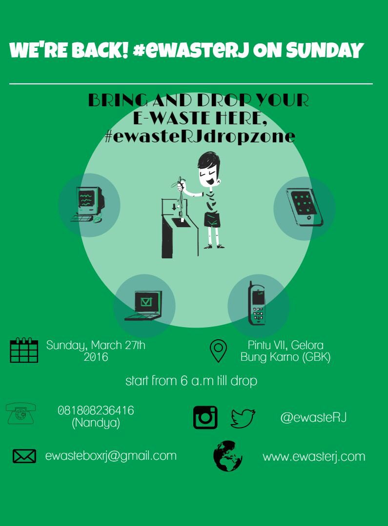 EwasteRJ's tweet photo. Udah sempet keliling rmh &amp; cari barang Elektronik rusak? Kumpul, bawa besok k pintu 7 GBK. Beracun kalo disimpan aja https://t.co/tE8vShubZk
