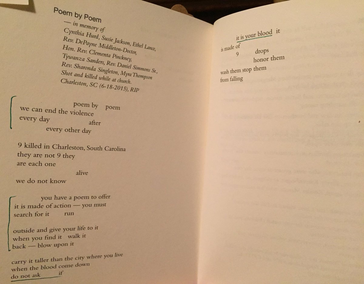miss_msharris's tweet photo. Book #10 US Poet Laureate @cilantroman #notesontheassemblage. Because #poembypoem we can end the violence! https://t.co/kUqOLukvmY