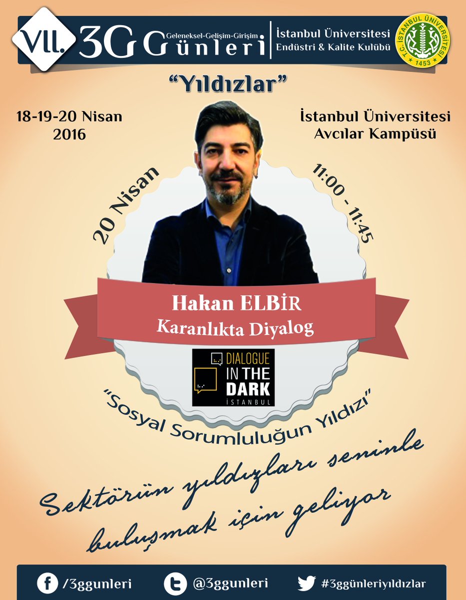 Karanlıkta Diyalog'dan Hakan ELBİR 20 Nisan 2016 tarihinde VII. 3G Günleri'nde <a href="/dialogistanbul/">İstanbulDiyalogMüzesi</a> @Hakan_Elbir