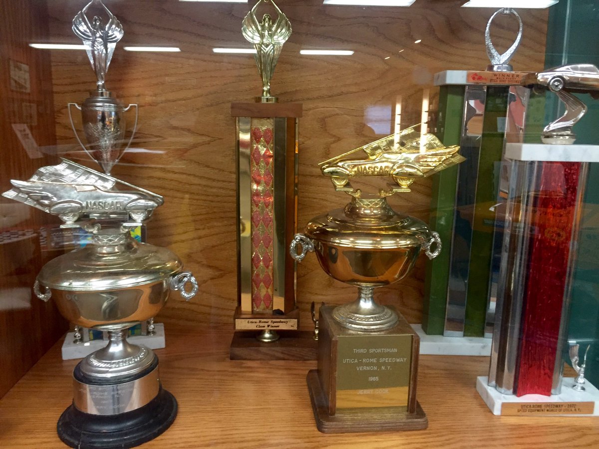 CamdenProud's tweet photo. Just a small collection of recently inducted @NASCARHall member #JerryCook's @UR_Speedway trophies and awards. https://t.co/njDfiRNUL8