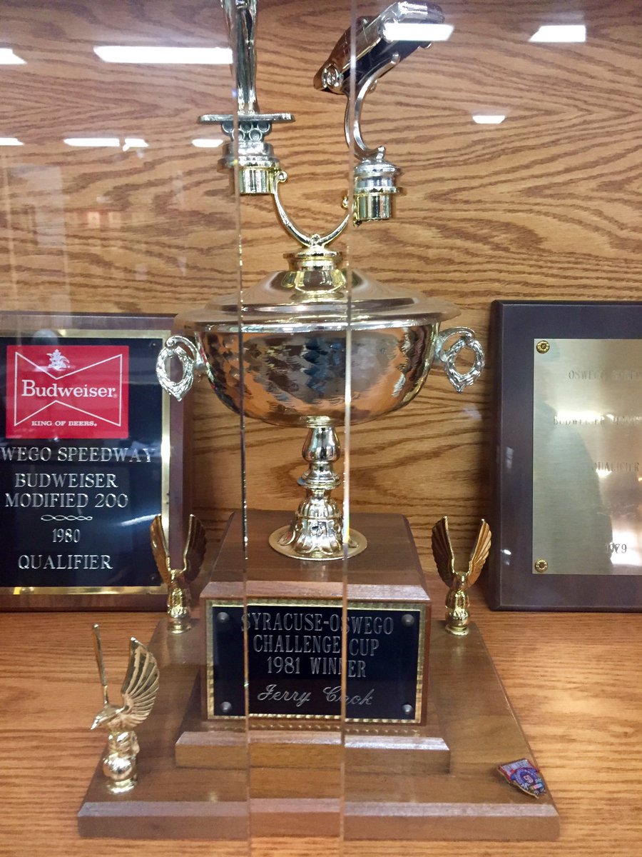 CamdenProud's tweet photo. #JerryCook's 1981 Syracuse/Oswego Challenge winning cup. @SuperDIRTWeek @OswegoSpeedway https://t.co/MZCb4FaoyM