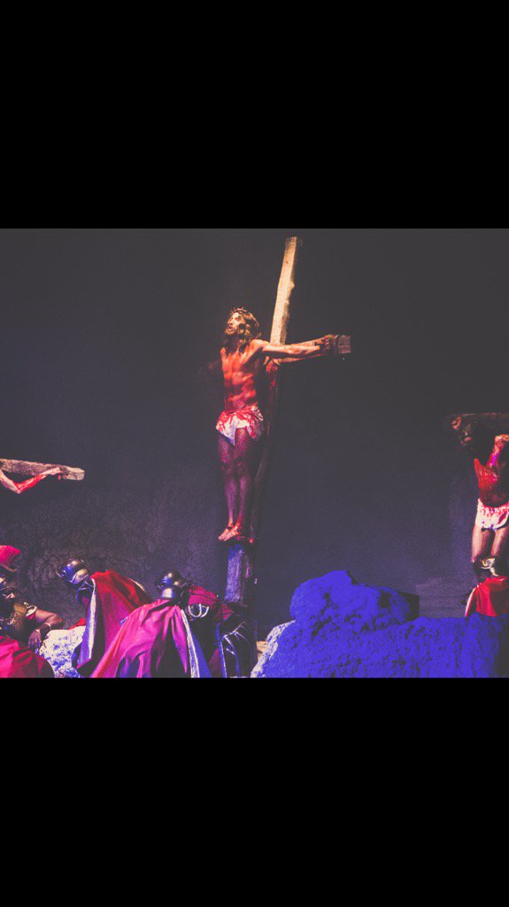 Good Fri. The production of Jesus of Nazareth is on the Cross Now To a sold out crowd. Thousands are watching