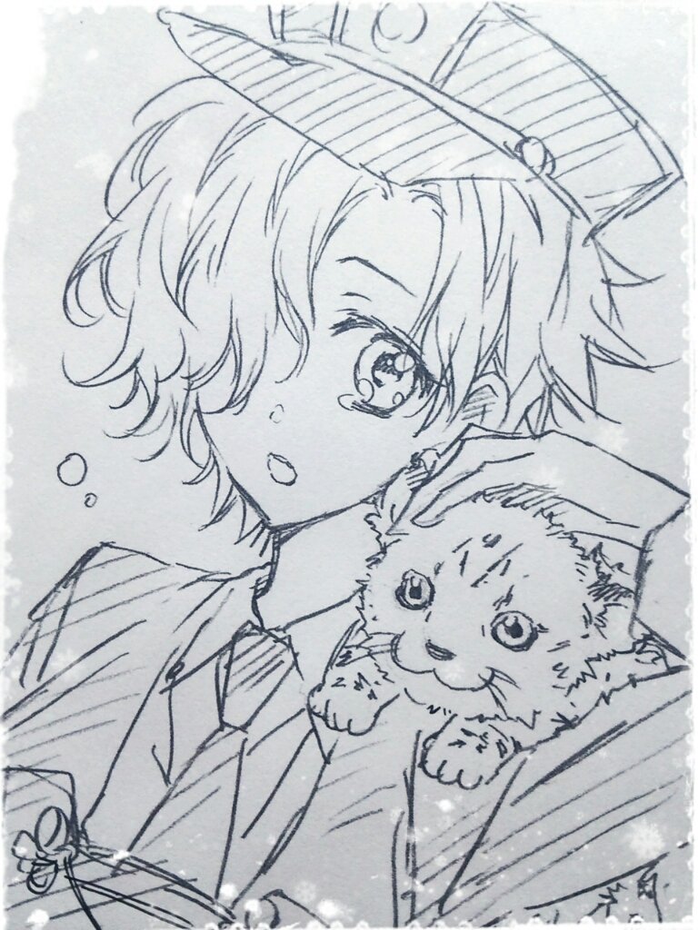 とうらぶ、アニメ化するんですね~!!
スマホで出来るようになったので今更ですがやり始めております~(*'ω`*)まだまだ序盤ですが、楽しい!
とりあえず一番の推しキャラの落書き置いときます(つω`*)虎が描けず…
アニメ楽しみ!!
