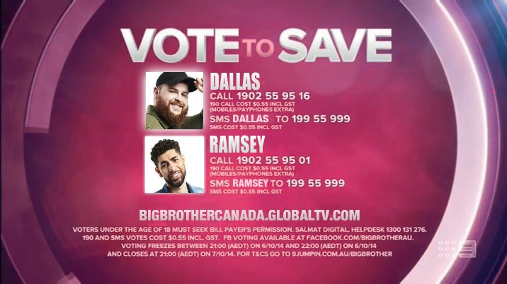 ERTHDOGEBB's tweet photo. TIM HAS NOMINATED .....  DALLAS &amp; RAMSEY
FOR EVICTION ...  #BBCAN4 
CALL NOW   ...  😆 https://t.co/HI7NEgaFvW