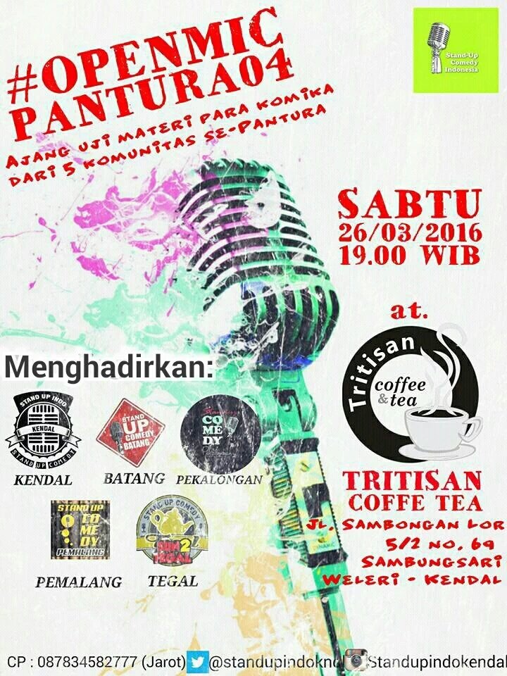 StandUpIndoKndl's tweet photo. Nanti malem bakal ada @sucbatang @StandUp_pkl @SUC_Pemalang @StandUPTegal cc: @standupindo @wisatakendal @InfoKendal https://t.co/JWsWebDleh