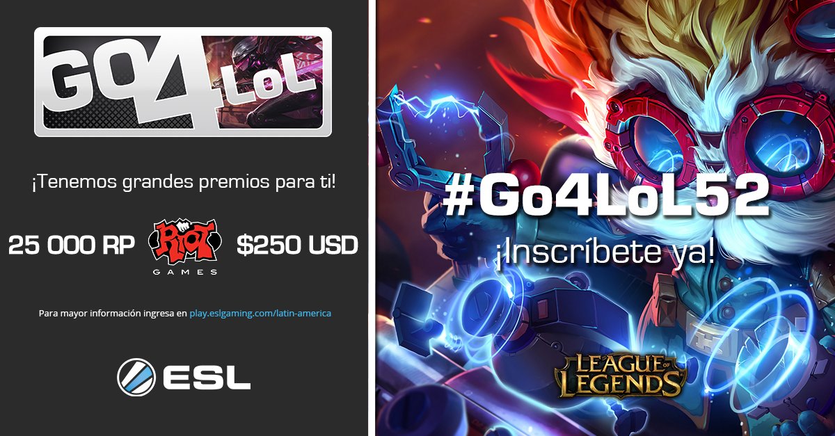 ESLlatam's tweet photo. ¿Problemas en #Go4LoL52? Comunícate con administración
https://t.co/uwFeSe8vLy
https://t.co/1EOeV2C30q https://t.co/gcsHVvr1F6