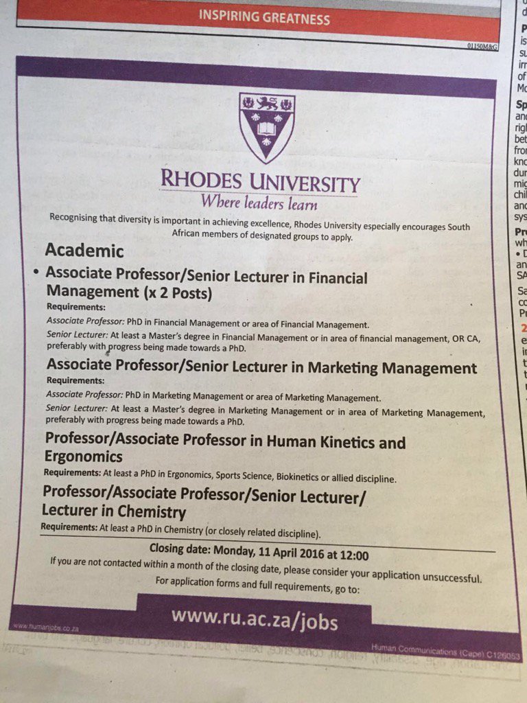 CandiceHKE's tweet photo. Associate Professor/Professor post open. Human Kinetics and Ergonomics, Rhodes University, South Africa https://t.co/YVNTBj6ayC