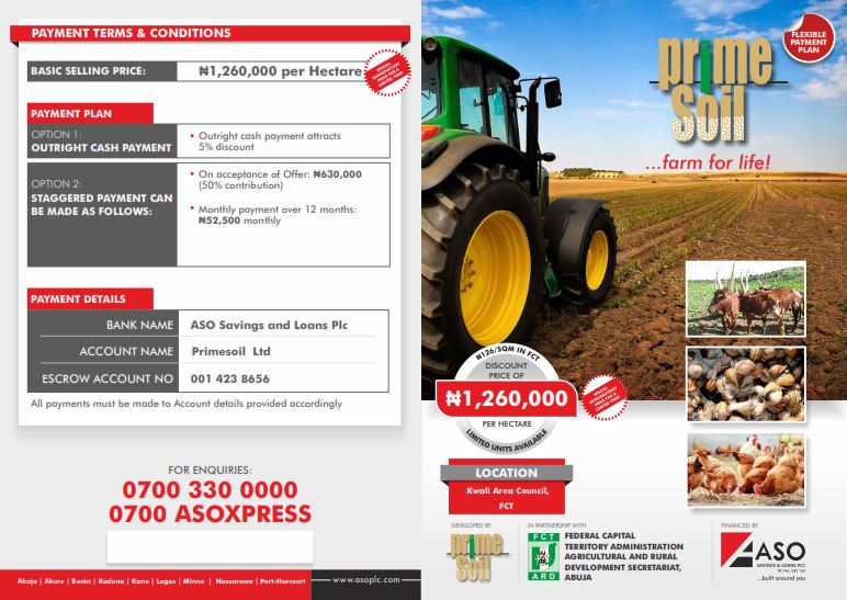 obamalik's tweet photo. .@ASO_SAVINGS offering farmers farmlands @126/sqm in Kwali, Abuja. Installments allowed.  @czarohm #LetsTalkAgric https://t.co/VlUGY7QL3j