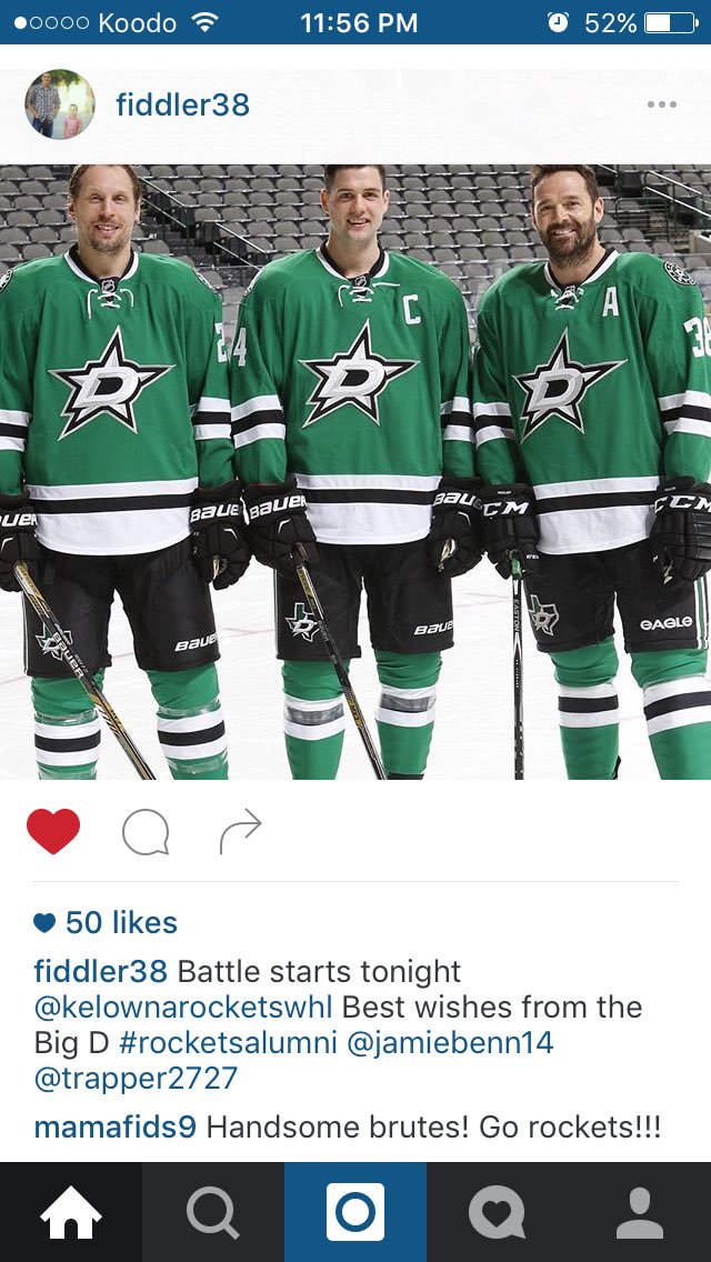 RocketsAlumni's tweet photo. Boys in Dallas are excited for the @TheWHL playoffs to get going @jamiebenn14 @32trapper #vernfiddler https://t.co/JibTMgqFbN