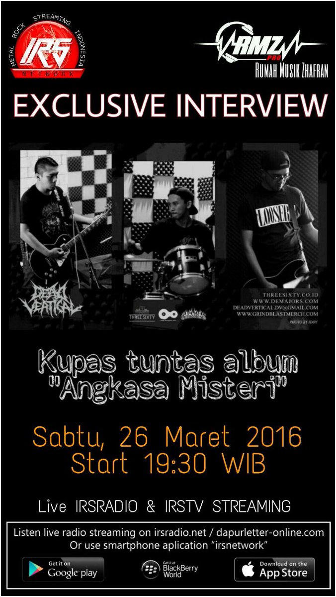 irsdepok's tweet photo. Tonight #IRSLIVEINTERVIEW with @DEADVERTICAL at @ZhafranMusic start 19:30 staytune https://t.co/xoVtbhA79H https://t.co/8tstqqfba2