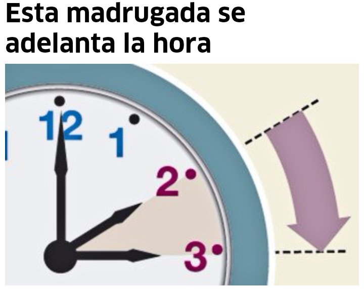 tapean2's tweet image. #tapean2noticia
En la madrugada de este domingo, a las 2 h, se adelantarán una hora los relojes hasta las 3 h. RT! !