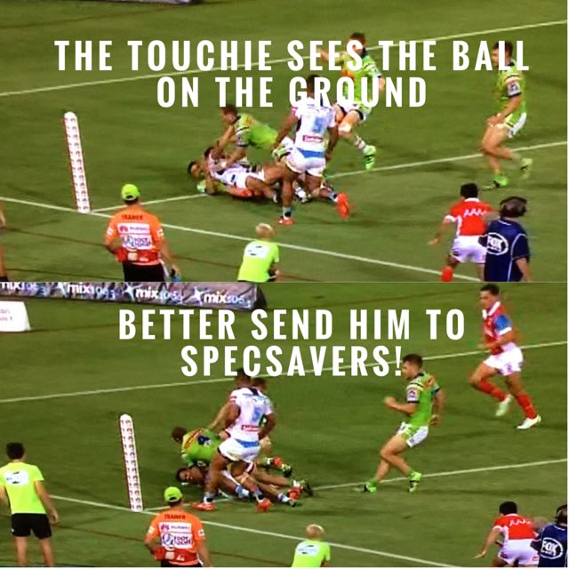 <a href="/NRL/">NRL</a> better send him to Specsavers! #Canberra #Raiders <a href="/RaidersCanberra/">Canberra Raiders</a> #NRLRaidersTitans #thebunkerfailed