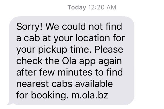 tusharoberoi's tweet photo. @Olacabs what's the point of advanced booking when you can't fulfill a request, big time disappointment https://t.co/749yn3Nxn8