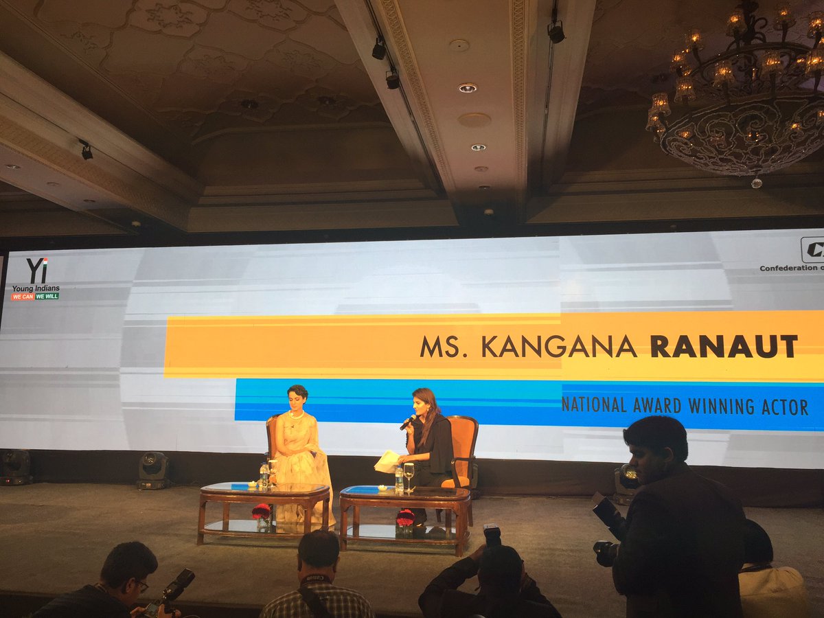 YiTweets's tweet image. At the 12th #YiNationalSummit, Queen of Bollywood - Kangana Ranaut - takes centre-stage ! #takePRIDE