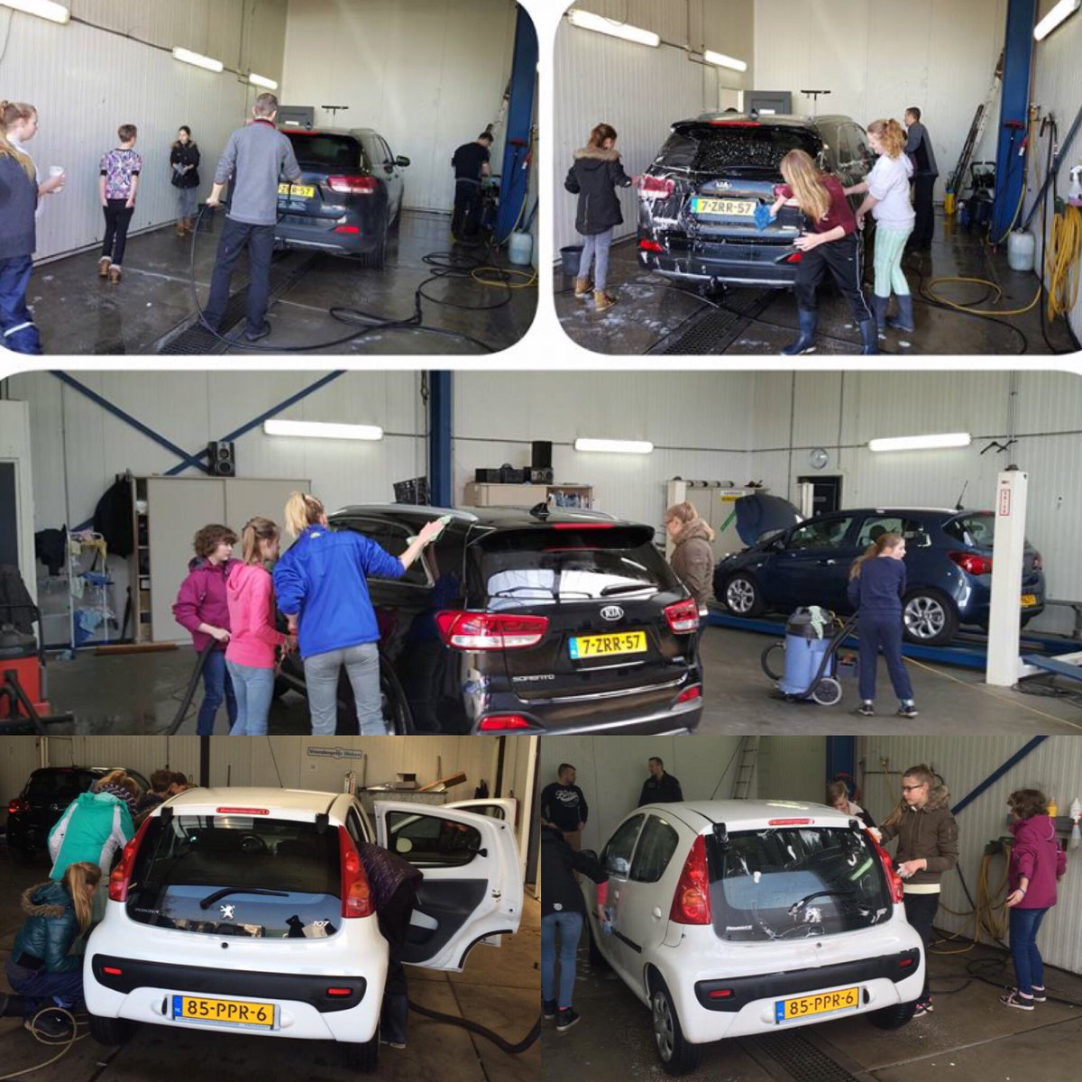 Meiden van MD1 druk met het wassen van auto's. Één van de leuke kavels van de afgelopen veiling voor de keuken.