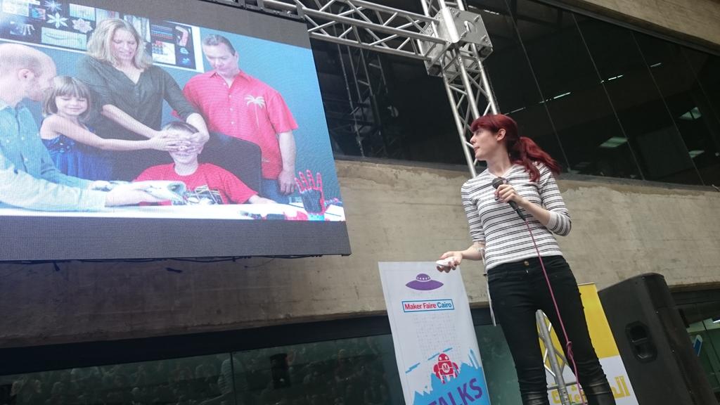EnactusCairo's tweet photo. Samantha's talk about 3D printed prosthetics.
#WeAreAllMakers #Enactus_CU #3D_printed https://t.co/ErjSQ5d6nw