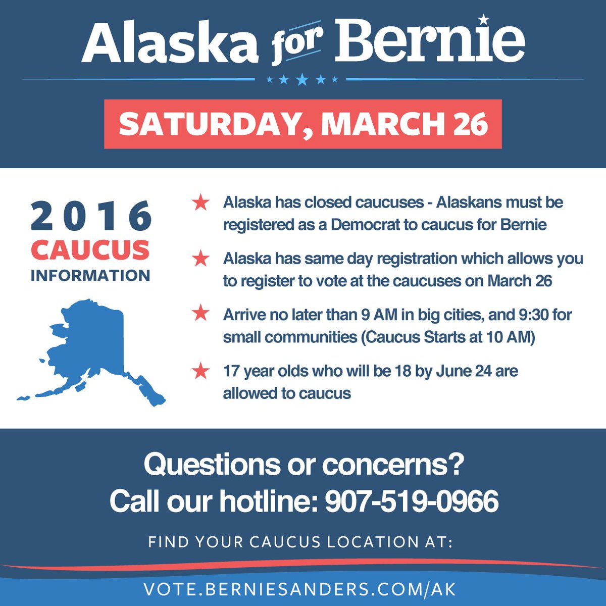 BernieSanders's tweet image. Alaska, Hawaii and Washington — today we caucus. Get to your caucus location early and join history in the making.