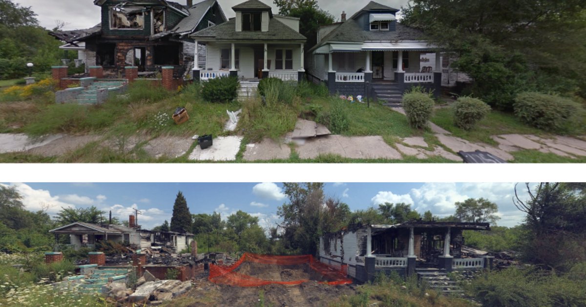 HuffPost's tweet photo. Watch Detroit neighborhoods fall into ruin with Google Street View https://t.co/tccWyu9mxC https://t.co/c2rYXmB5kY