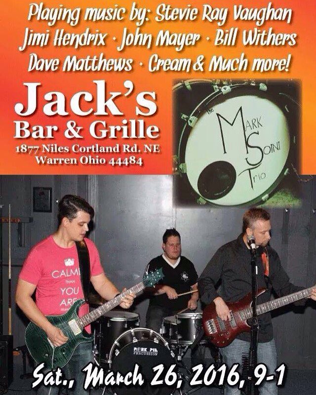 MarkSoini's tweet photo. Tonight! 9-1 #themarksoinitrio is #live in #warren #ohio @DrinkUpYtown @sammorrisrocks @jefffoos #blues #rock #music https://t.co/QhAcsYk9CZ