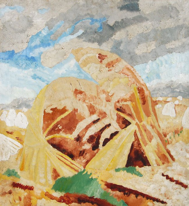 belgravestives's tweet photo. #workoftheweek 'Haystack in Cumbrian Fields' #KateNicholson #artstives. People stopping at the window as they pass. https://t.co/CJtVo5lRlp