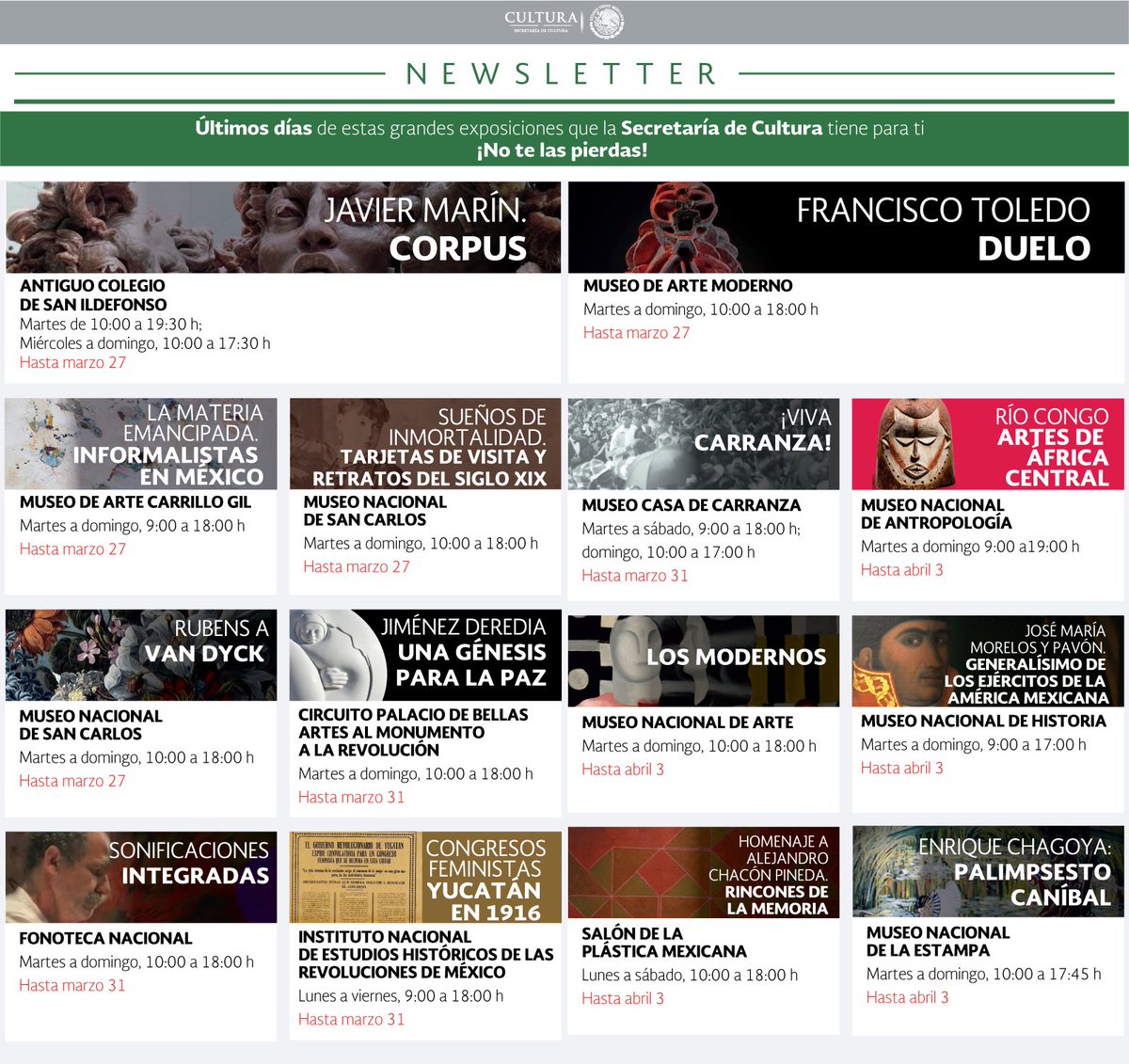 cultura_mx's tweet photo. ¿Qué planes tienes hoy? En nuestro Newsletter te damos algunas opciones, ¿ya te suscribiste? https://t.co/Hnng0Z4yNh https://t.co/nYwPPRaZh9