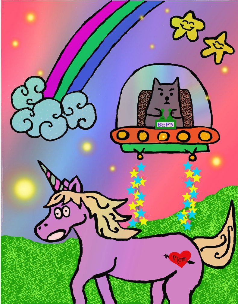FancifulTickles's tweet photo. Cat from space attacks unicorn! #thatissomean #art #digital #cat #unicorn #whatishedoing https://t.co/iQdGhsOT8b