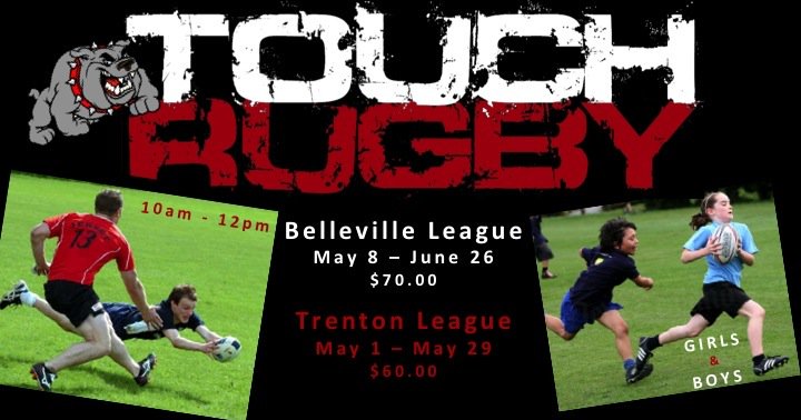 TOUCH RUGBY Register via PayPal (bulldogsrugby.com/touchrugby.asp) or in person on April 7 (THS) &amp; April 10 (Wellness Centre)