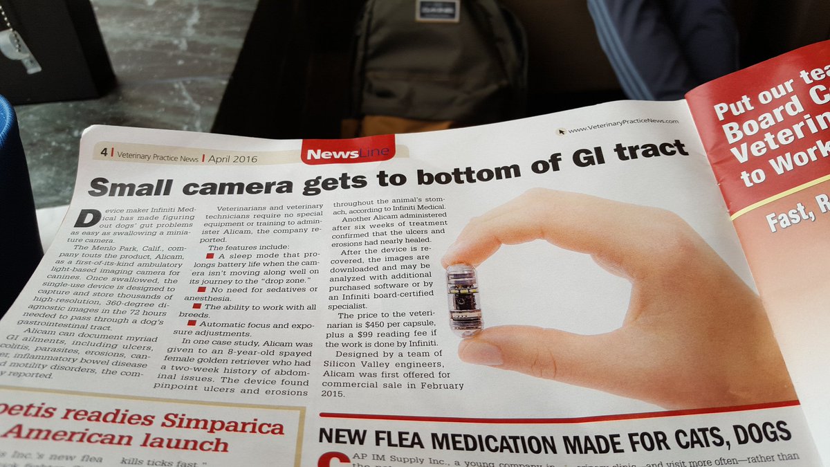 zenvet23's tweet photo. #Alicam mini camera dog swallows, images ensue. Very cool @infinitimedical! #innovation #vetsrock @VetPracticeNews https://t.co/aKJAiCJsmS