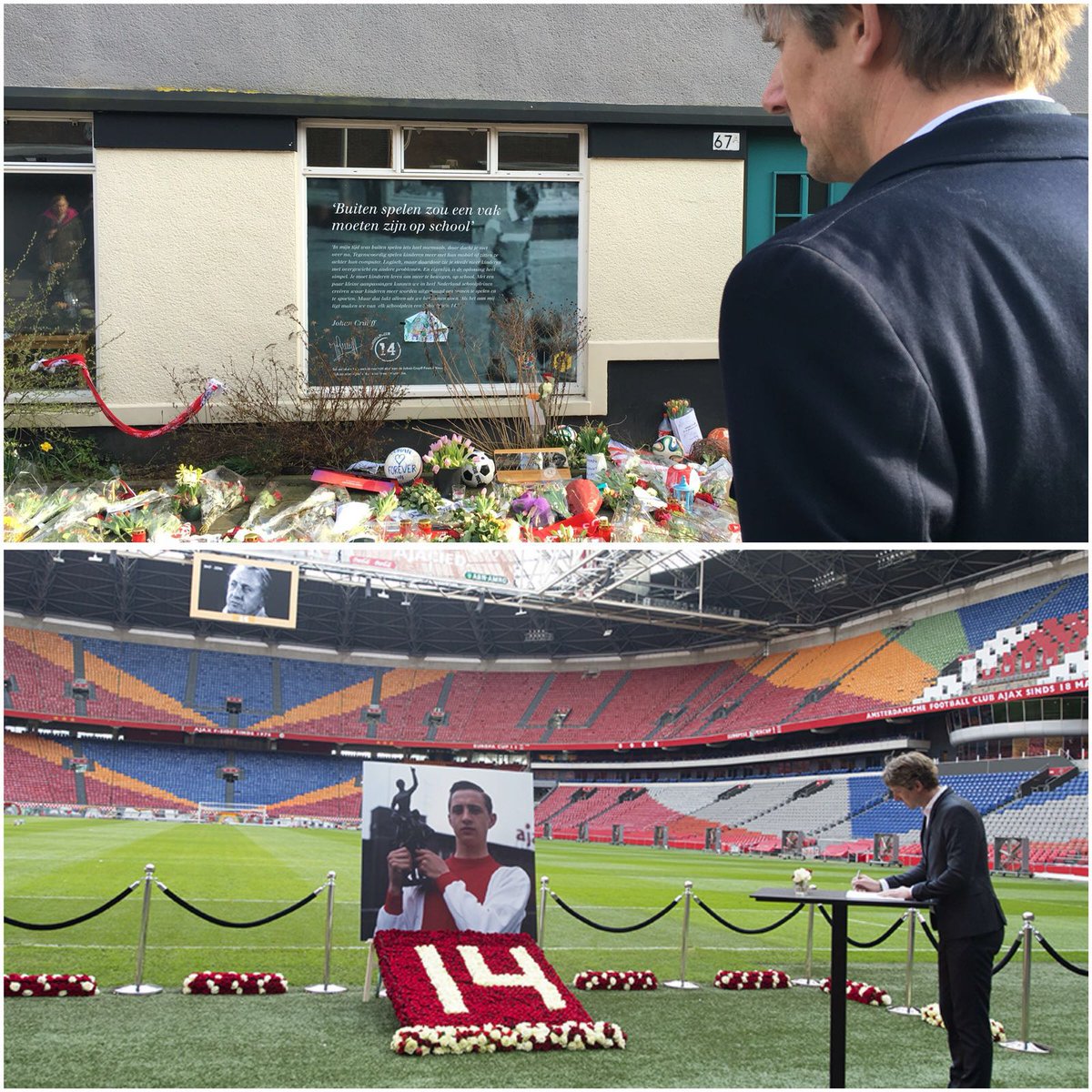 vdsar1970's tweet photo. Beautiful tributes from fans near his house in Betondorp and the start of condolences in memory of @JohanCruyff https://t.co/MPI6Yr9HqY