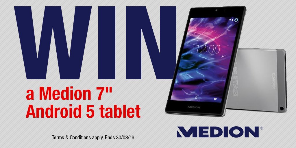 HughesDirect's tweet photo. Be sure to enter our comp to win this @MedionUK 7" Android 5 Tablet! Simply follow us @HughesDirect &amp; RT 🍀🎁 https://t.co/7xeEOZ6qef