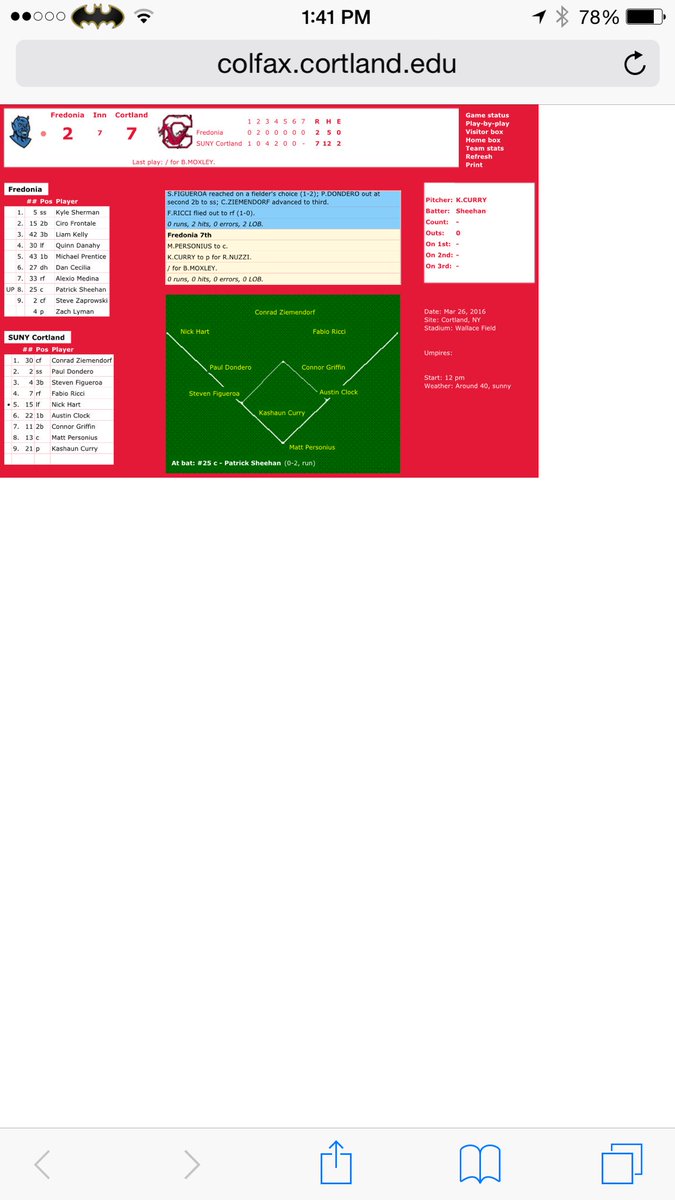 timbo10027's tweet photo. Live states for today's game v Fredonia #spm335 #win https://t.co/NPl0nXxcKG