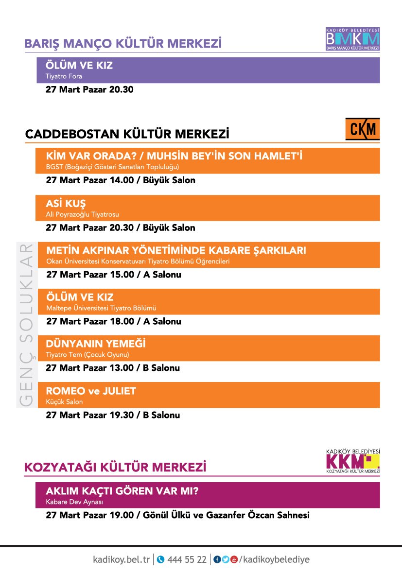 Dünya Tiyatro Günü Kutlu olsun! Yarınki (27 Mart Pazar) Kültür Merkezlerimizdeki ücretsiz oyunlarımıza davetlisiniz