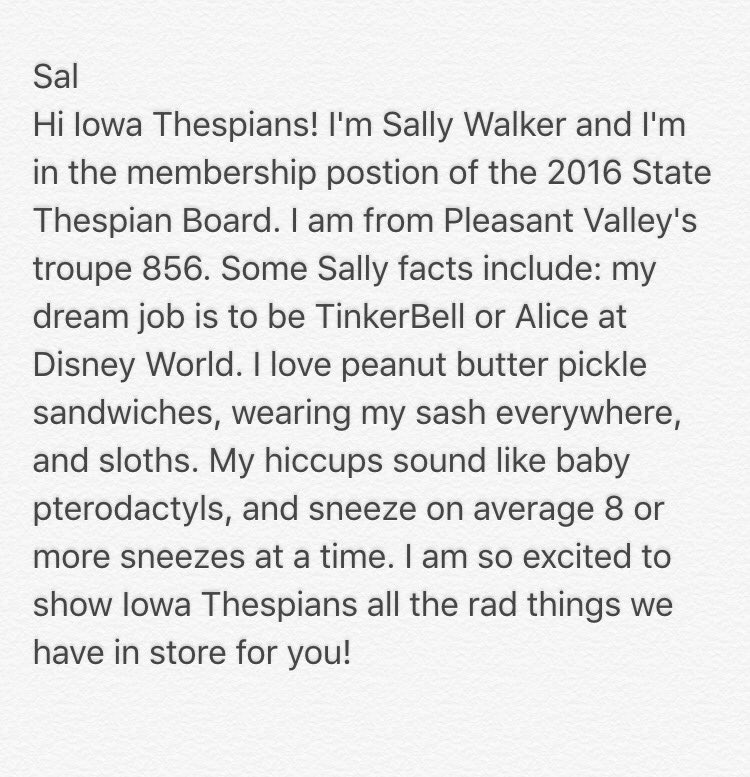 IA_ThespianSTO's tweet photo. Day 2- Introducing the amazing @sallyisawalker hope your TIOSM is great! #TIOS2016 https://t.co/U4NaGcFP2P