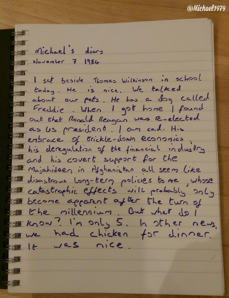 Michael1979's tweet image. OMG, just found my childhood diary! I was an adorable and strangely prescient little boy.