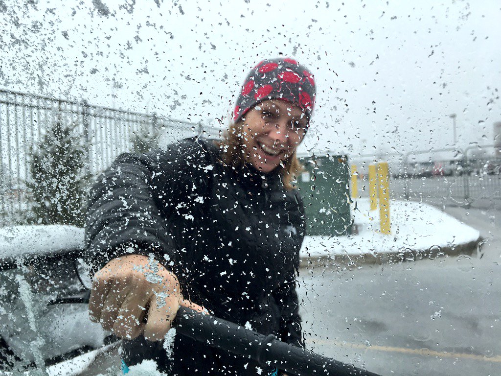 MariaTaylor's tweet photo. It's great traveling with @bethmowins she calls a hell of a game...and moonlights as a pro snow scraper!!#Elite8 https://t.co/udr5m8jpH4