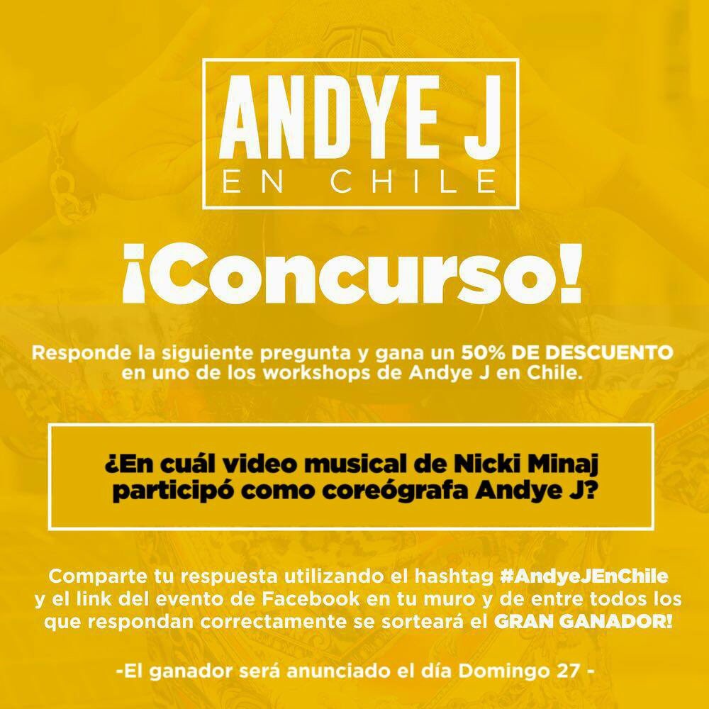 EDanceCenter's tweet photo. #AndyeJenChile podrás ganar un 50% de descuento uno de los workshops o la masterclass de Andye J en Chile !! https://t.co/Fe2SkOlDd6