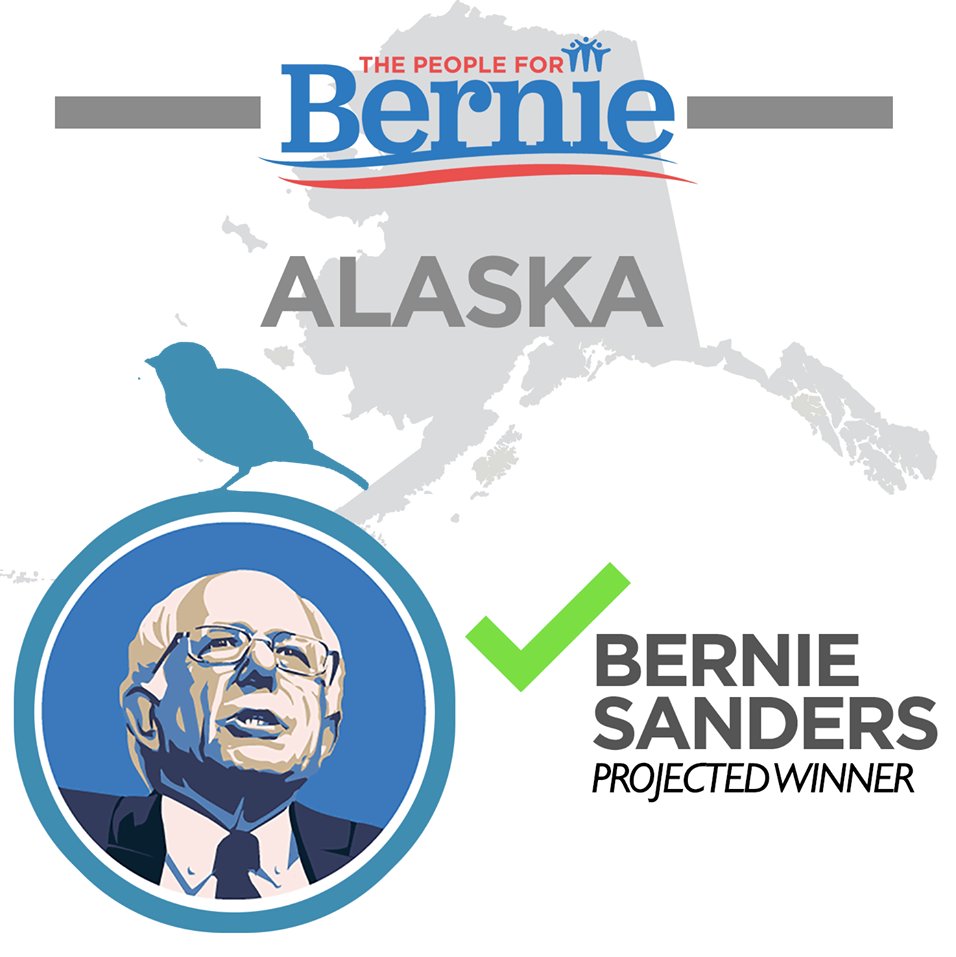 Trisha_Tahmasbi's tweet photo. BREAKING: @BernieSanders wins Alaska!
#AKcaucus #AlaskaForBernie #BirdieSanders #WeAreBernie https://t.co/8NNGSx9JpI