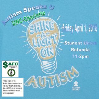 UNCC_AutismSU's tweet photo. That time of the year is approaching again! Come out next week Friday and help us start off the month right #AAMonth https://t.co/teXlxzljVA