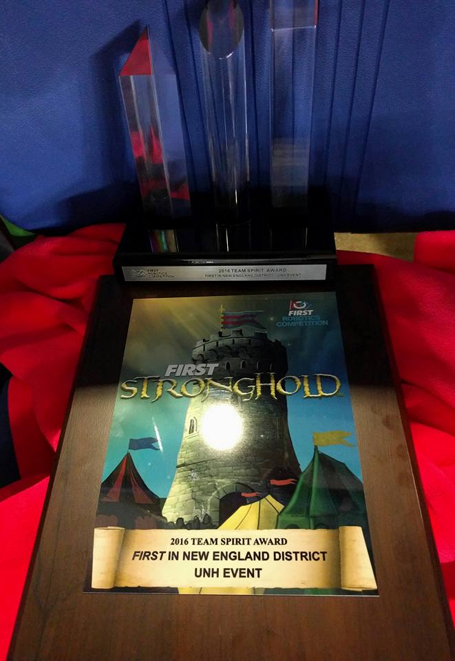 So honored to win the Team Spirit Award at UNH Districts. #bhschat #omgrobots #UNHdistrict #wearene