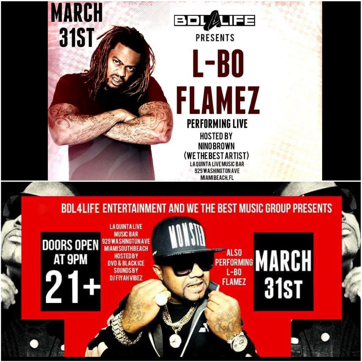 LBOsWorld321's tweet photo. March 31st @L_BO1 is #Performing Live With @WeTheBestMusic #WeTheBestArtist @NINOBROWNMIAMI in #SouthBeach #Miami https://t.co/r7jfmQIBNS