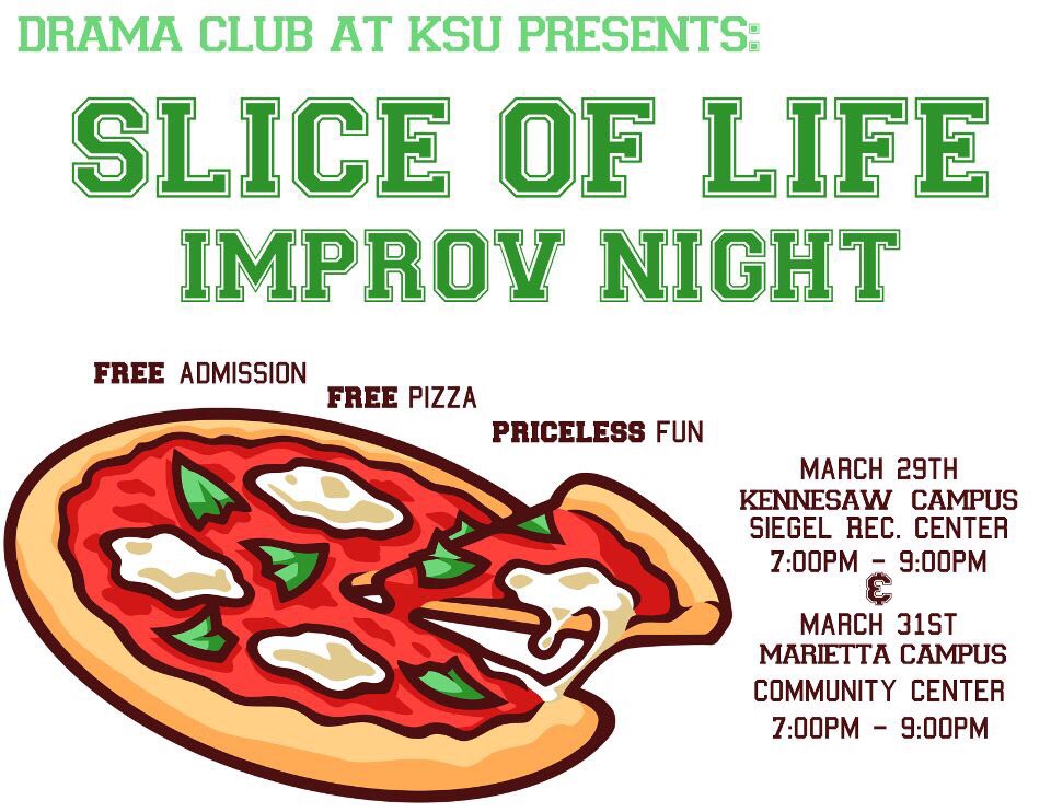DramaClubAtKsu's tweet photo. Hey Owls! This Tues. and Thurs. we are hosting improv nights! Come by for some free pizza and fun laughs! https://t.co/pWgq9r52Rn