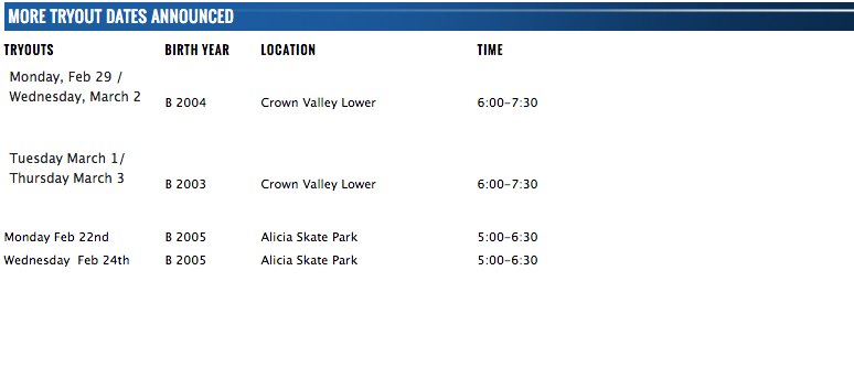 More Tryout Schedule! Tryout now!