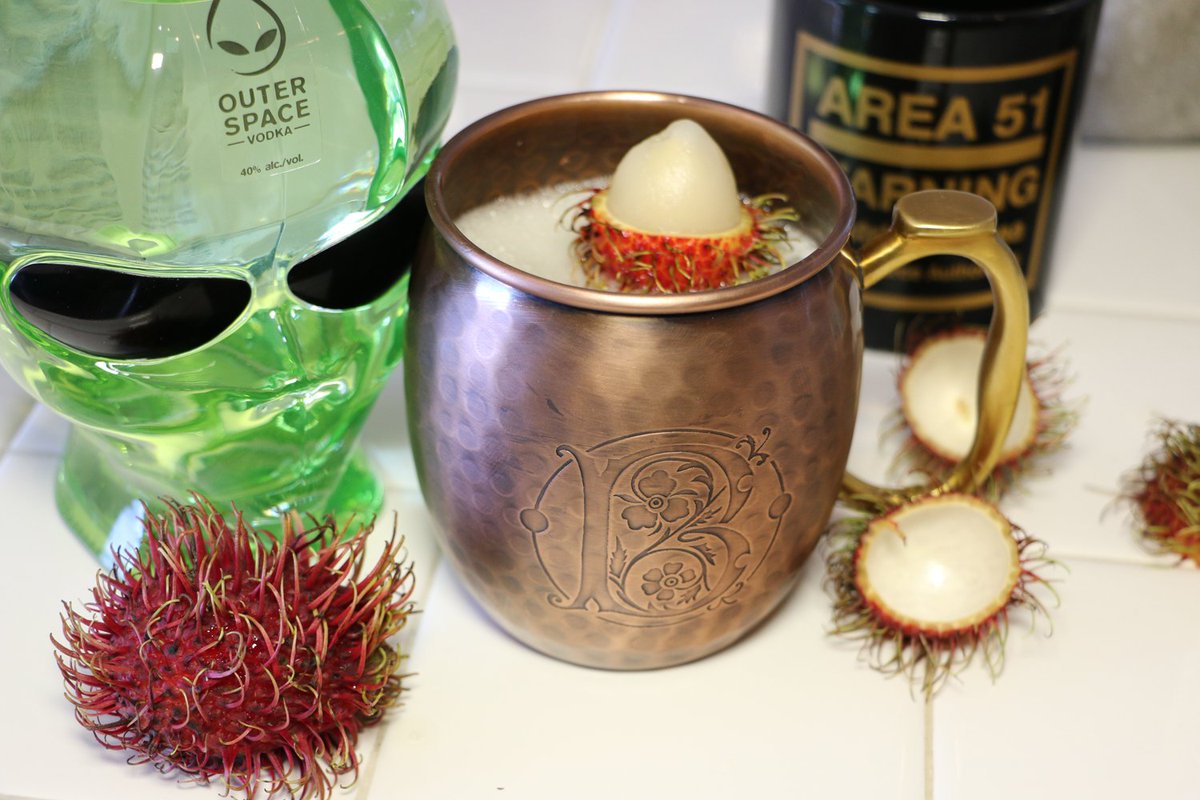 The Martian Mule: 2 pieces of Rambutan fruit, 2 oz <a href="/outerspacevodka/">Outerspace Vodka</a>, 4 oz #gingerbeer, lime juice blended w/ ice!
