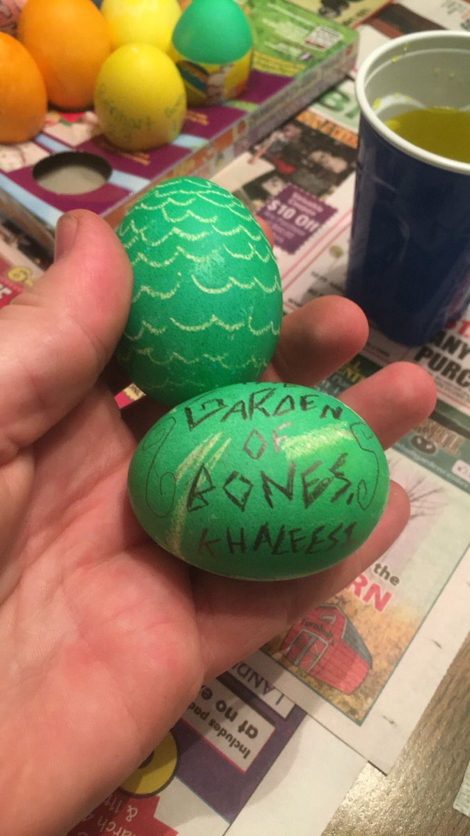 BrassNasty's tweet photo. @GameOfThrones Easter is coming #winteriscoming #gardenofbones #stark #dragoneggs https://t.co/iWgB7pWA5q
