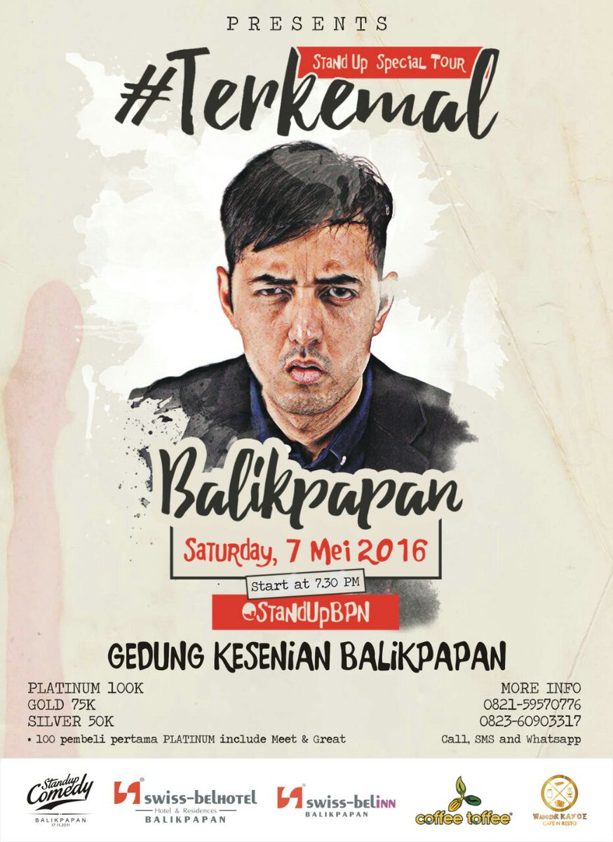 StandUpBPN's tweet photo. #terkemal_bpn standup comedy tour by @kemalpalevi tgl 7 mei 2016, di Gedung Kesenian Balikpapan, jam 19.30wita https://t.co/do0B7IxaQx